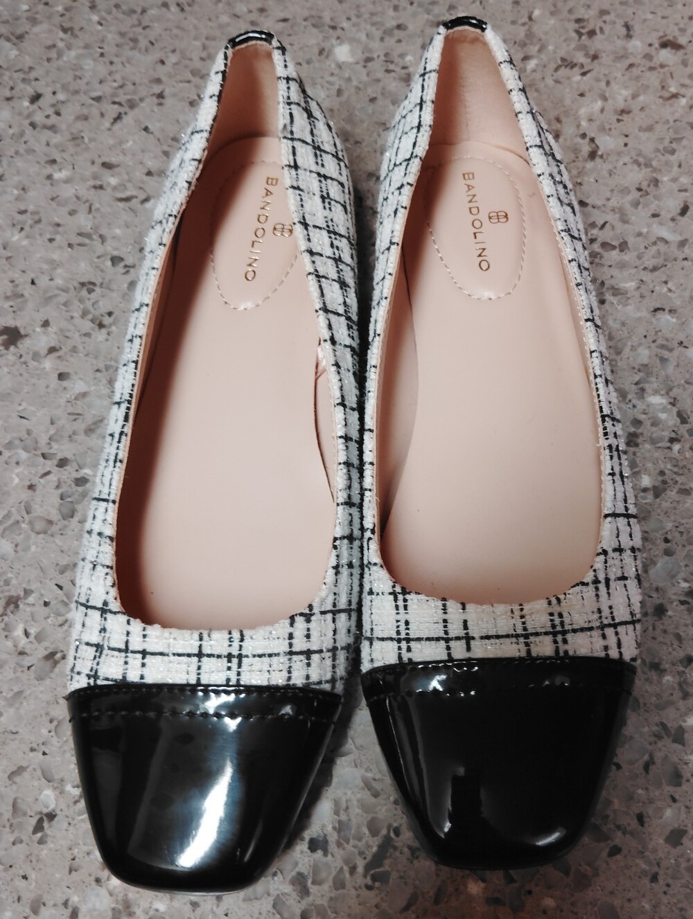 Chanel Vibe Bandolino Black White Tweed Ballet Flats Slip-on Sz 7.5 M